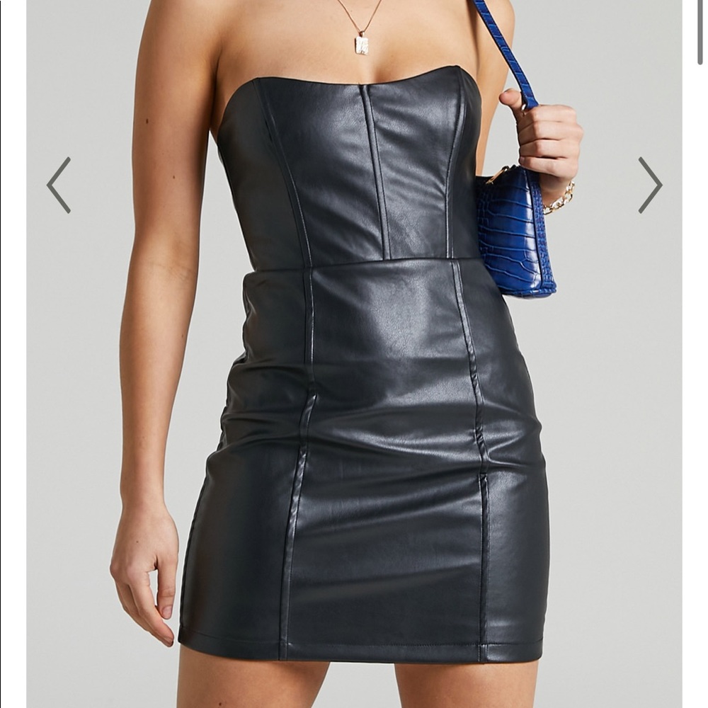 SHOWPO LAUREN LEATHER STRAPLESS CORSET BODYCON MINI DRESS BLACK